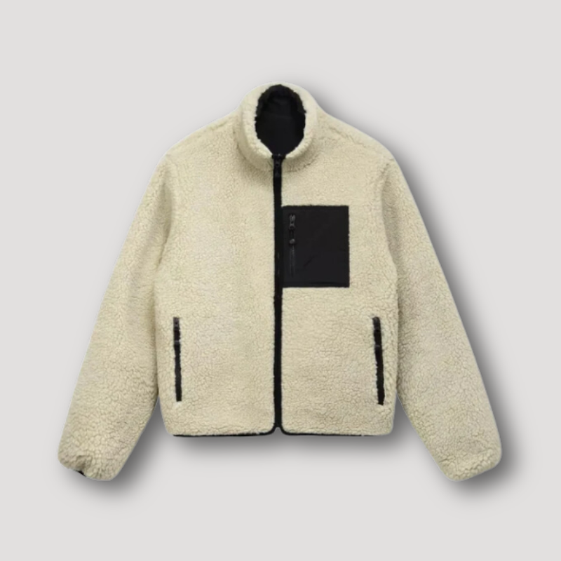 Zip Up '8-ball' Print Graphic Plush Shearling Jacket