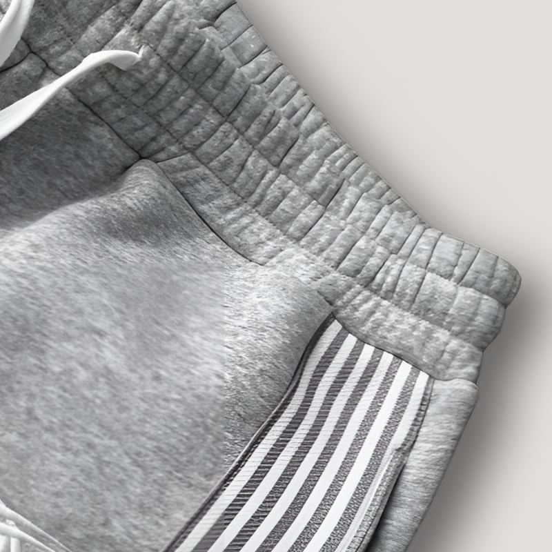 Grey Baggy Sweatpants With White Wide Stripes