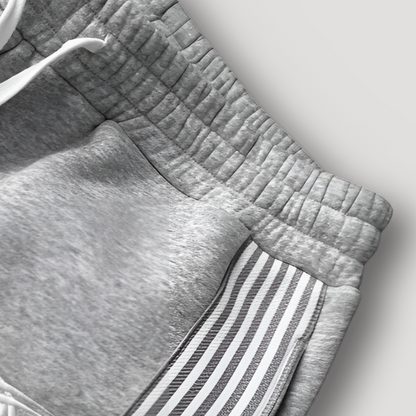 Grey Baggy Sweatpants With White Wide Stripes