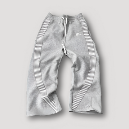 Grey Baggy Sweatpants With White Wide Stripes