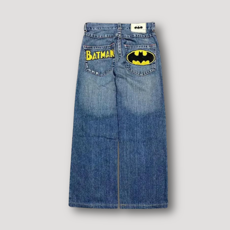 Batman Embroidered Blue Washed Faded Denim Jeans