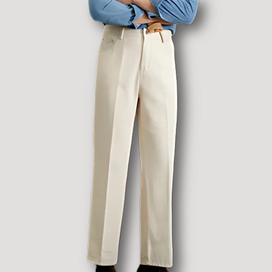 Beige Old Money Style Cotton Pants High Waist Trousers Mens