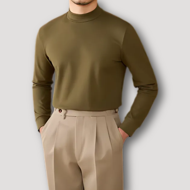 Old Money Style Mock Neck Slim Fitted Sweater for Men