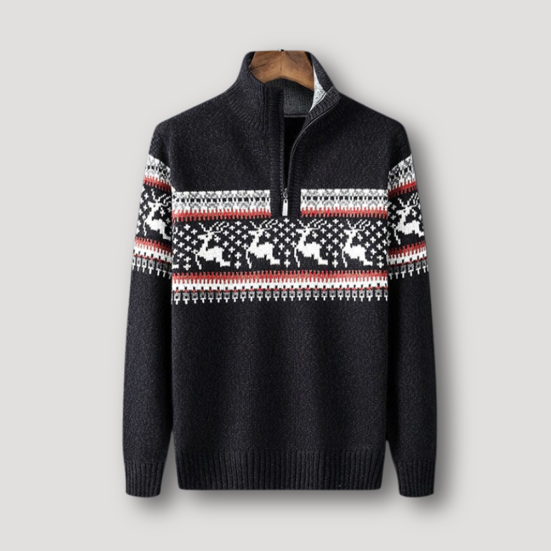 Stylish Reindeer Quarter Zip Ugly Christmas Sweater