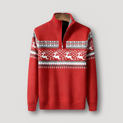 Stylish Reindeer Quarter Zip Ugly Christmas Sweater