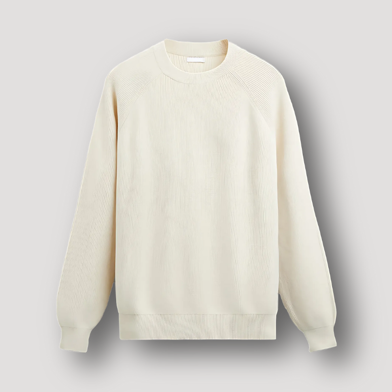 Crew Neck Long Sleeve Ribbed Knit Sweater for Men