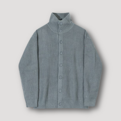 Grey Buttoned Up Ribbed Knit Cardigan Sweater Men Sale