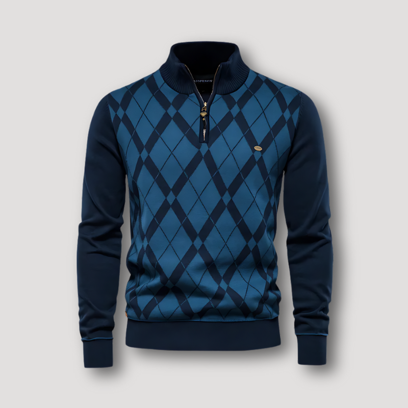 Half Zip Argyle Pattern Sweater Mens Knitwear