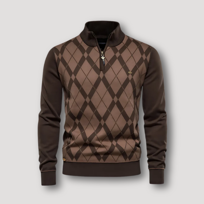 Half Zip Argyle Pattern Sweater Mens Knitwear