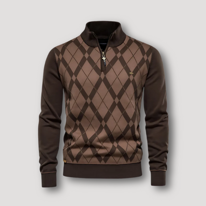 Half Zip Argyle Pattern Sweater Mens Knitwear