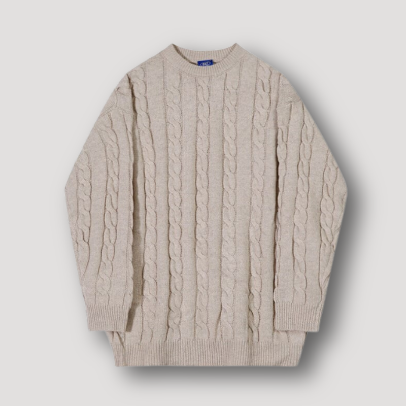 Casual Beige Chunky Cable Knit Sweater Men Sale