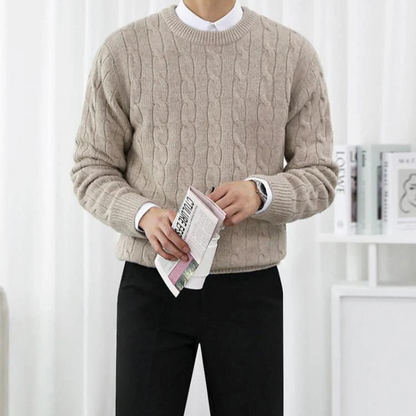 Casual Beige Chunky Cable Knit Sweater Men Sale