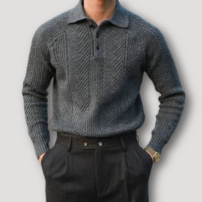 Lapel Regular Fit Striped Pattern Stylish Sweater Men