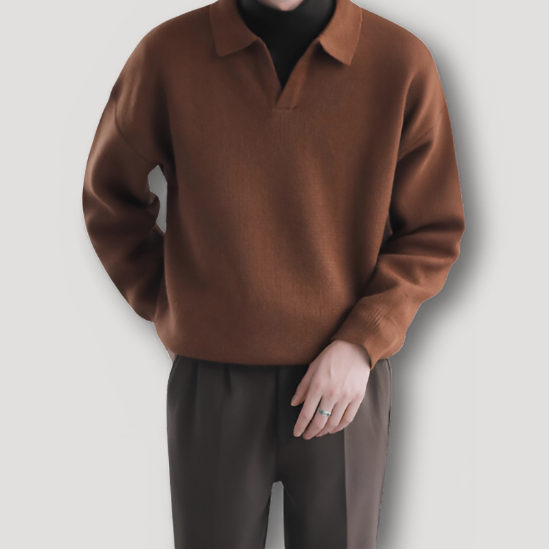 Old Money Casual V Neck Polo Sweater for Men