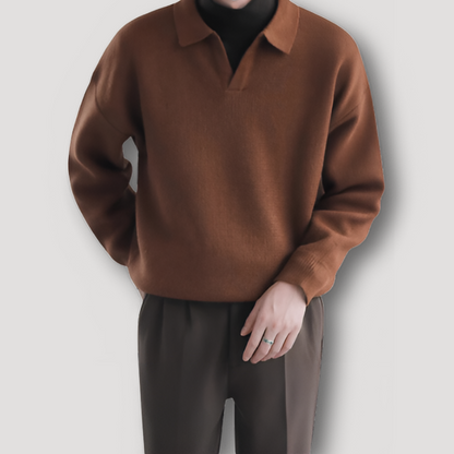 Old Money Casual V Neck Polo Sweater for Men