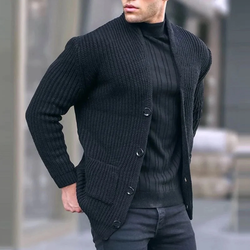 Ribbed Knitted Chunky Buttons Cardigan Sweater Men Sale