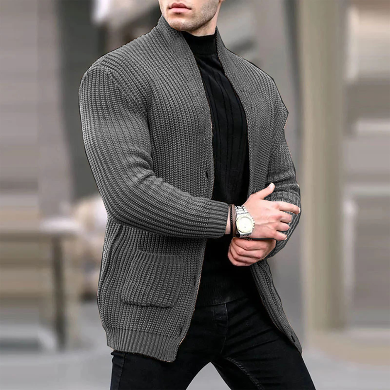 Ribbed Knitted Chunky Buttons Cardigan Sweater Men Sale