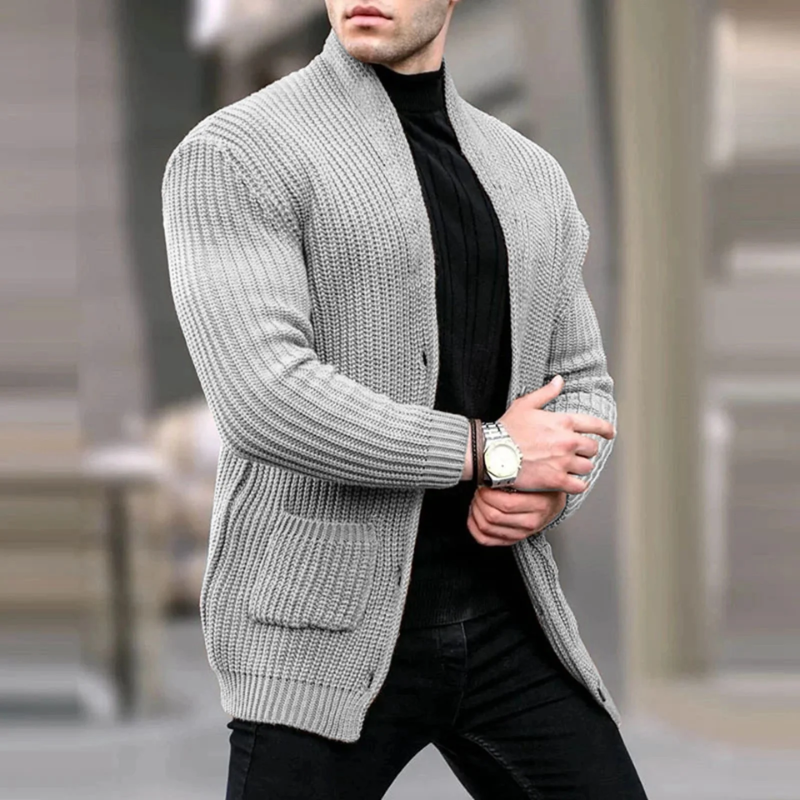 Ribbed Knitted Chunky Buttons Cardigan Sweater Men Sale