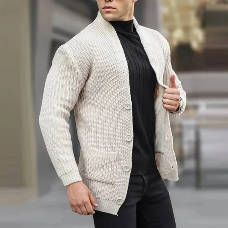 Ribbed Knitted Chunky Buttons Cardigan Sweater Men Sale