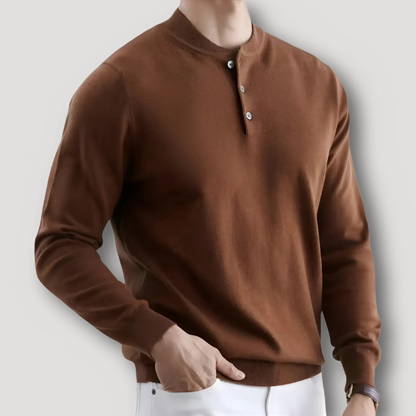 Henley Neck Button Down Knit Sweater Men Sale