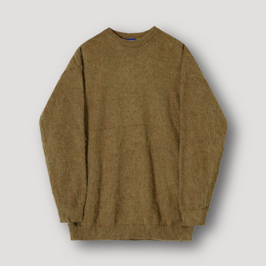 Loose Fit Knit Wool Crew Neck Sweater Men