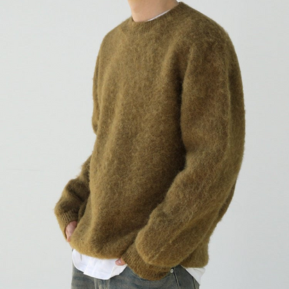 Loose Fit Knit Wool Crew Neck Sweater Men