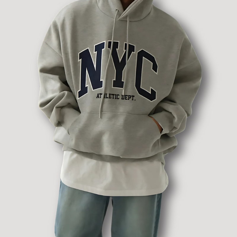 NYC Print Varsity Pullover Oversized Hoodie For Men