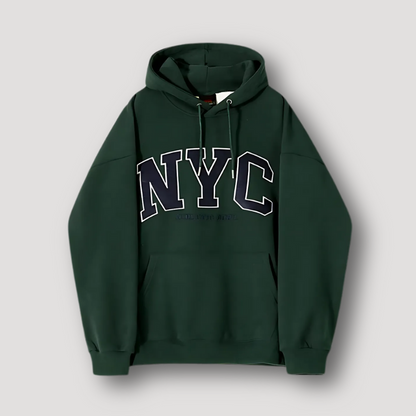 NYC Print Varsity Pullover Oversized Hoodie For Men