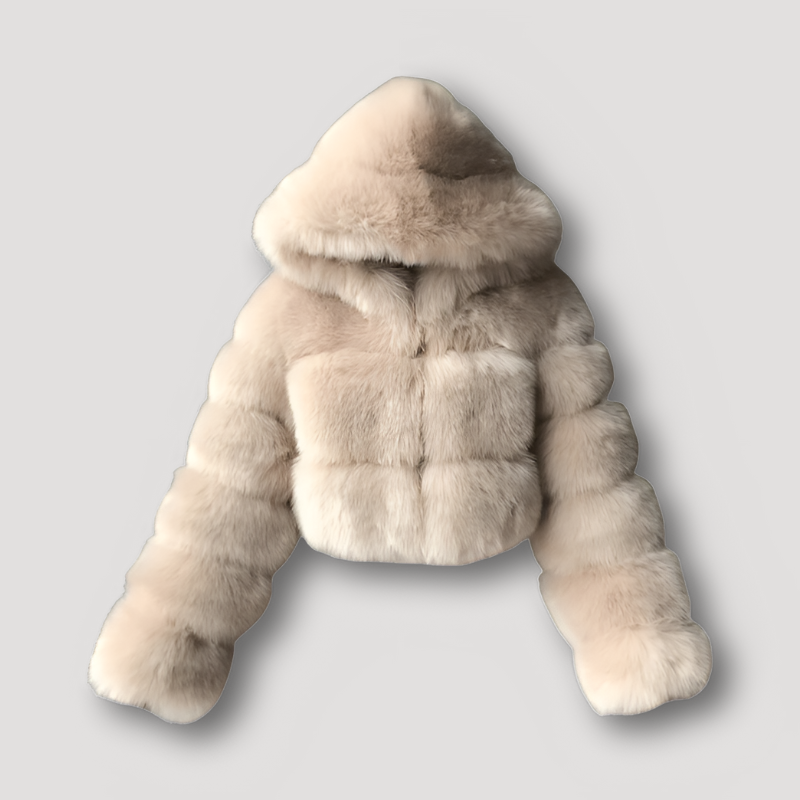 Luxurious Cropped Plush Faux Fur Full Zip Hoodie Jacket