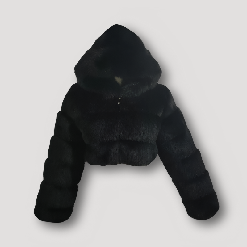 Luxurious Cropped Plush Faux Fur Full Zip Hoodie Jacket