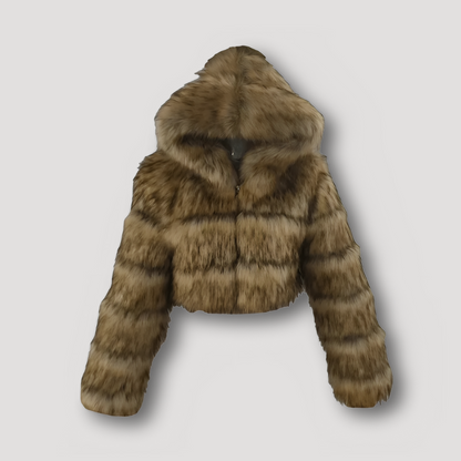 Luxurious Cropped Plush Faux Fur Full Zip Hoodie Jacket