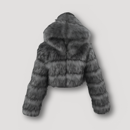 Luxurious Cropped Plush Faux Fur Full Zip Hoodie Jacket