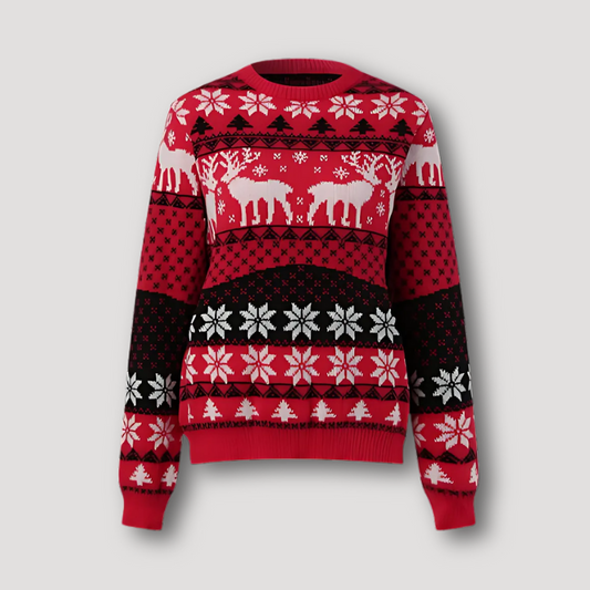 Festive Knit Snowflake Reindeer Pattern Christmas Sweater