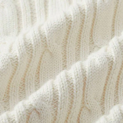 White V-Neck Striped Cable Knit Sweater for Men