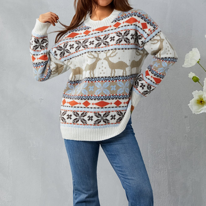 Reindeer Fair Isle Cozy Knit Christmas Sweater Women