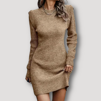 Winter Casual Solid Color Sweater Knit Mini Dress Long Sleeve