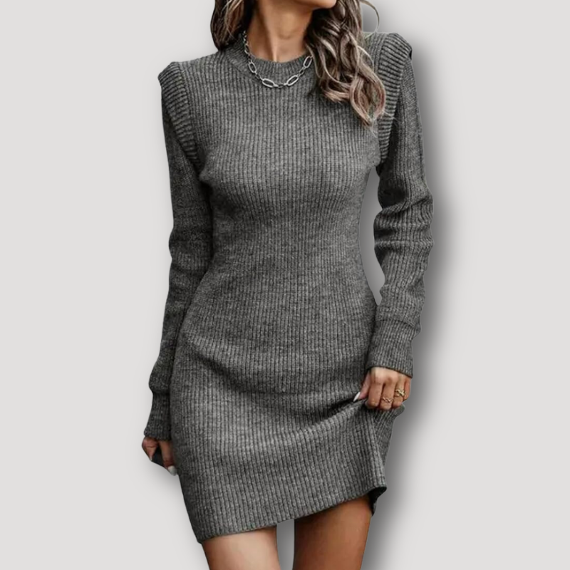 Winter Casual Solid Color Sweater Knit Mini Dress Long Sleeve