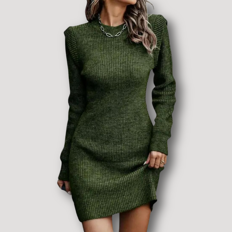 Winter Casual Solid Color Sweater Knit Mini Dress Long Sleeve