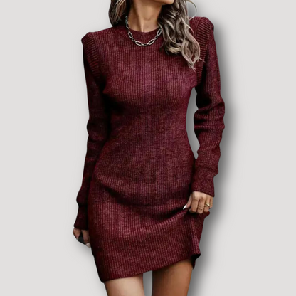 Winter Casual Solid Color Sweater Knit Mini Dress Long Sleeve