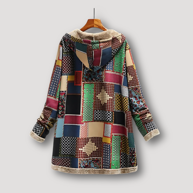 Vintage Warm Plush Printed Fleece Jacket Women With Hood