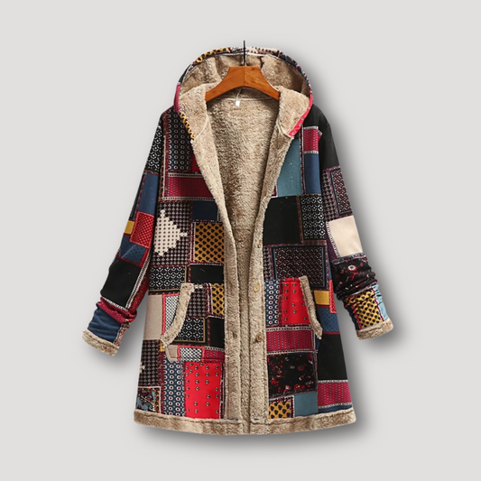 Vintage Warm Plush Printed Fleece Jacket Women With Hood