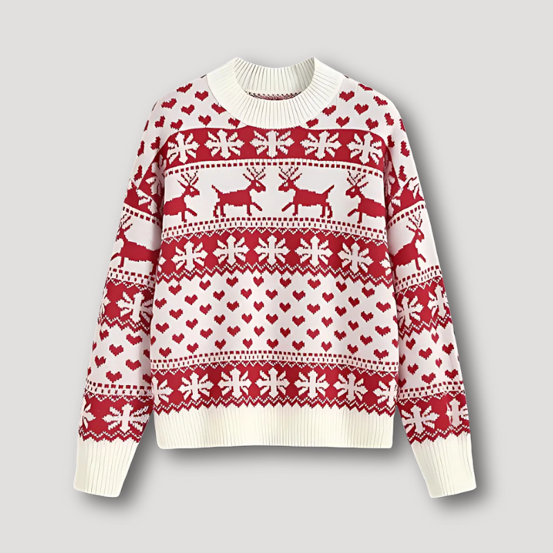 Nordic Patterns Heart Reindeer Christmas Knit Sweater Women Sale