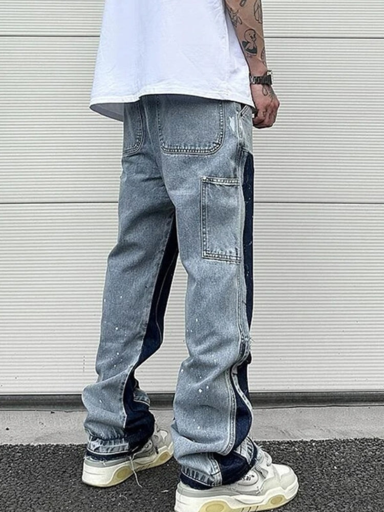 Vintage Patched Trousers Denim Jeans For Men