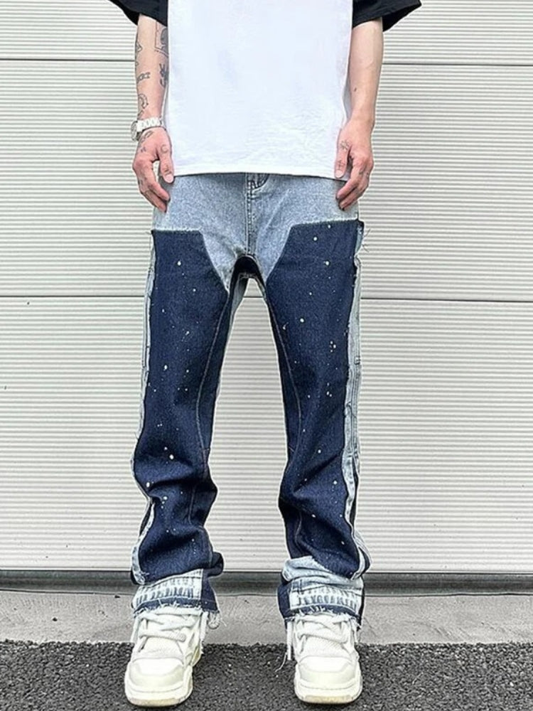 Vintage Patched Trousers Denim Jeans For Men